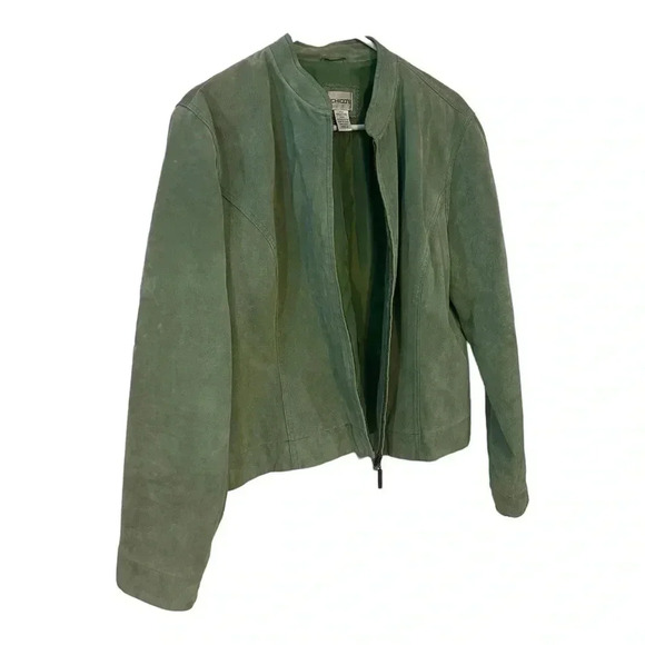 Chicos green suede size 2 (approx. US 12) GUC bomber jacket - Picture 7 of 15